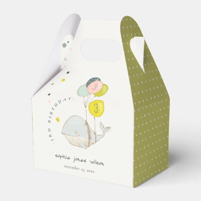Cute Underwater Balloon Heart Whale Kids Birthday Favor Box (Front Side)