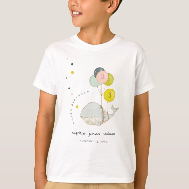 Cute Underwater Balloon Whale Heart Kids Birthday T-Shirt (Front)