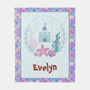 Cute Underwater Castle with Starfish and Seashells Fleece Blanket