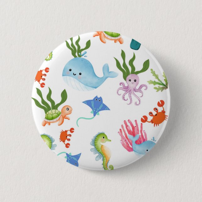 Cute Underwater Friends – Ocean Animals Pattern  2 Inch Round Button (Front)