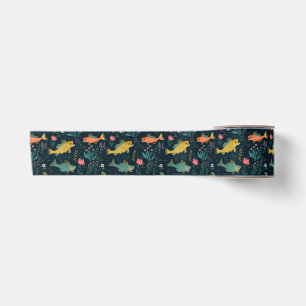 Cute Underwater Goldfish Koi Aquatic Plant Pattern Satin Ribbon