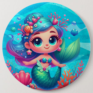 Cute underwater mermaid 6 inch round button