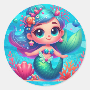 Cute underwater mermaid classic round sticker
