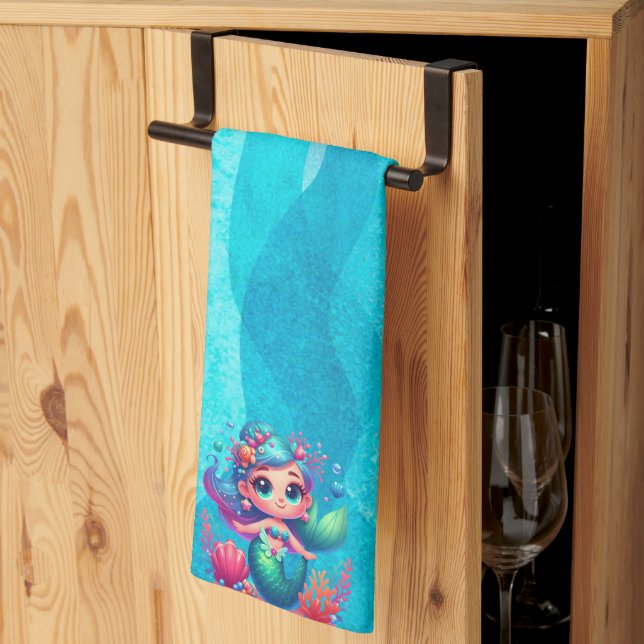 Cute underwater mermaid kitchen towel (Thirds Fold)