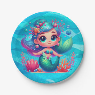 Cute underwater mermaid paper plate