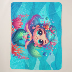 Cute underwater mermaid sherpa blanket