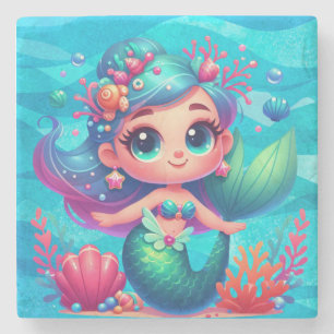 Cute underwater mermaid stone coaster