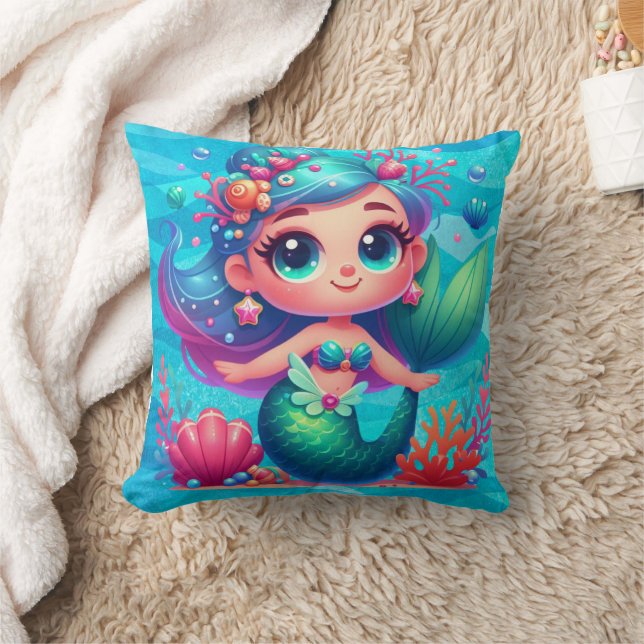 Cute underwater mermaid throw pillow (Blanket)