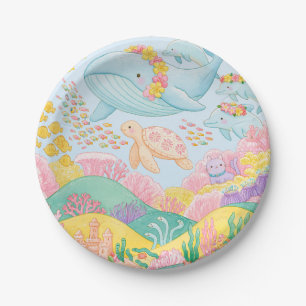 Cute Underwater Ocean Animals Watercolor Sea Life Paper Plate