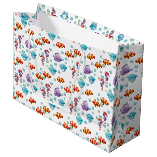 Cute Underwater Ocean Sea Life Fish Large Gift Bag (Front Angled)