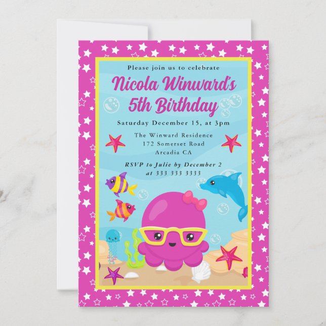 Cute Underwater Octopus Kids Birthday  Invitation (Front)