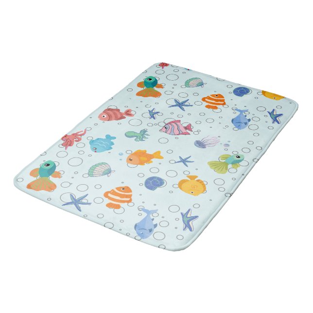 Cute Underwater Sea Life Bath Mat (Angled)