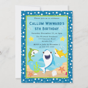 Cute Underwater Sharks Kids Birthday Invitation