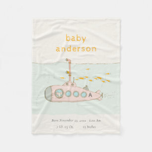 Cute Underwater Submarine Monogram Baby Stat Fleece Blanket