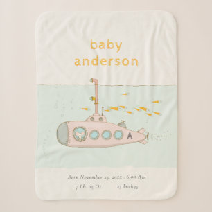 Cute Underwater Submarine Monogram Baby Stat Sherpa Blanket