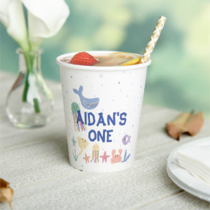 Cute Underwater World First Birthday Paper Cups