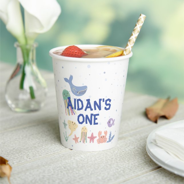 Cute Underwater World First Birthday Paper Cups (Insitu)