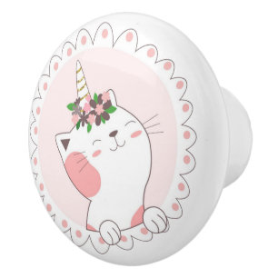 Cute Unicat Ceramic Knob