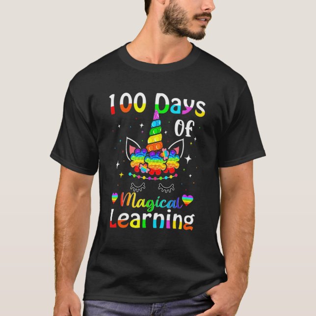 Cute Unicorn 100 Days Of Magical Learning 100th Da T-Shirt (Front)