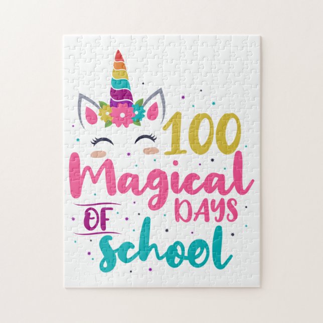 Cute Unicorn 100 Magical Days Of School Jigsaw Puzzle (Vertical)