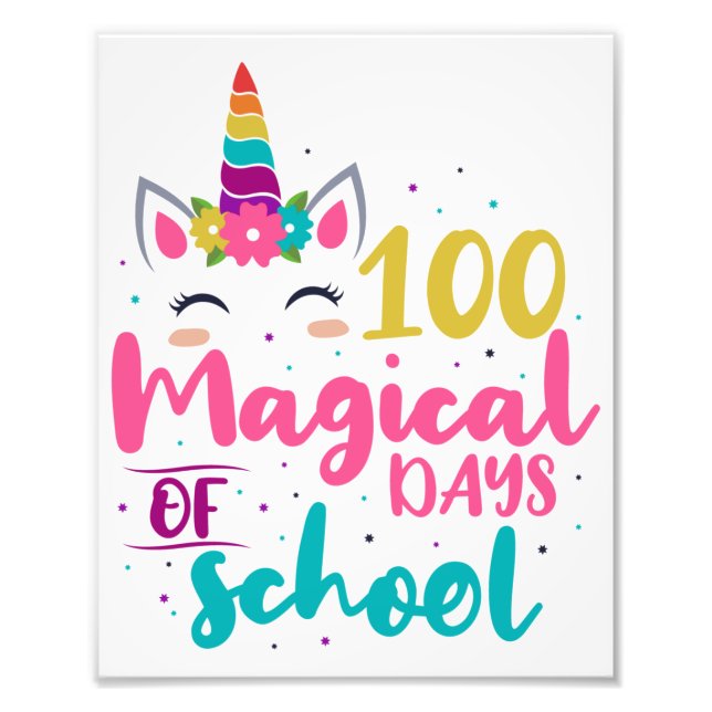 Cute Unicorn 100 Magical Days Of School Photo Print (Front)