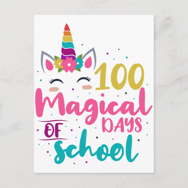 Cute Unicorn 100 Magical Days Of School Postcard (Front)