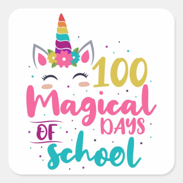 Cute Unicorn 100 Magical Days Of School Square Sticker (Front)