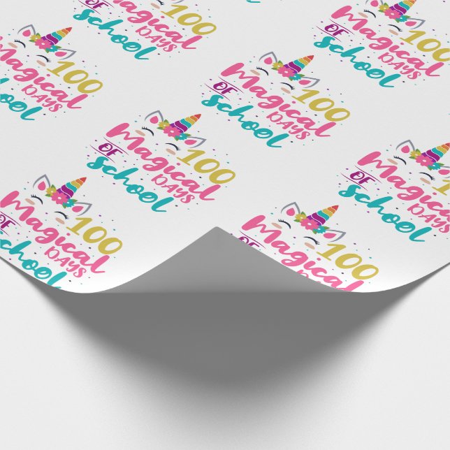 Cute Unicorn 100 Magical Days Of School Wrapping Paper (Corner)
