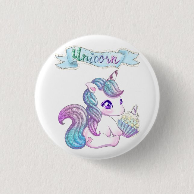 Cute unicorn 1 inch round button (Front)