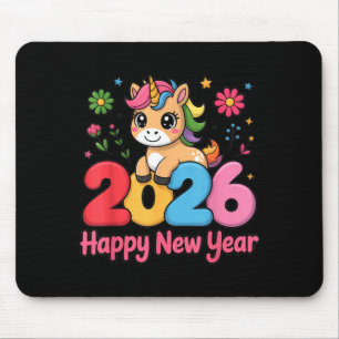 Cute Unicorn 2026 Horse Year Happy New Year Kawaii Mouse Pad