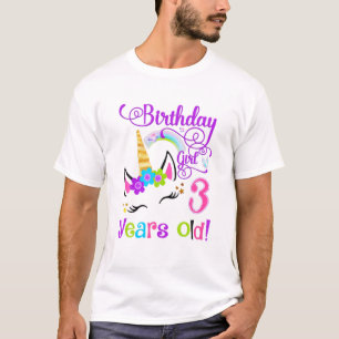 Cute Unicorn 3Rd Birthday Party Girl 3 Years Old T-Shirt