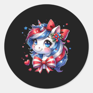 Cute Unicorn 4th Of July Girls Kids American Flag Classic Round Sticker