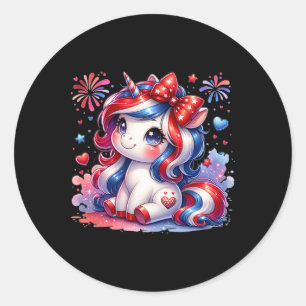 Cute Unicorn 4th Of July Girls Kids American Flag  Classic Round Sticker
