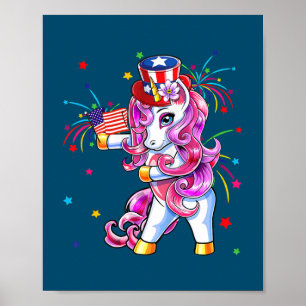 Cute Unicorn 4th Of July Girls Kids Women Poster