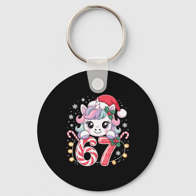 Cute Unicorn 67 Christmas Meme Six Seven Christmas Keychain (Front)