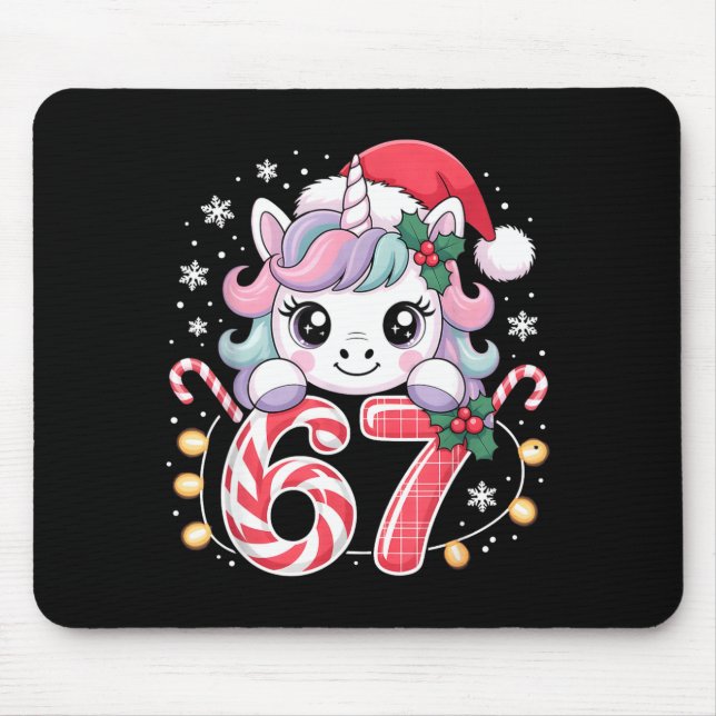 Cute Unicorn 67 Christmas Meme Six Seven Christmas Mouse Pad (Front)