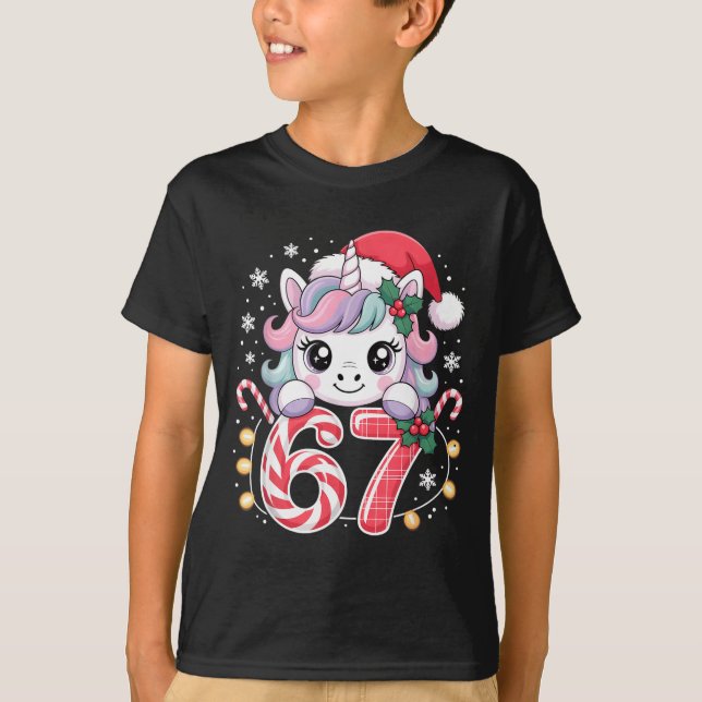 Cute Unicorn 67 Christmas Meme Six Seven Christmas T-Shirt (Front)