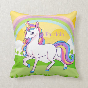 cute unicorn add name throw pillow