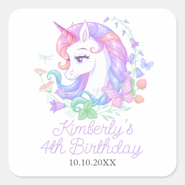 Cute Unicorn All Ages Kids Birthday  Square Sticker (Front)