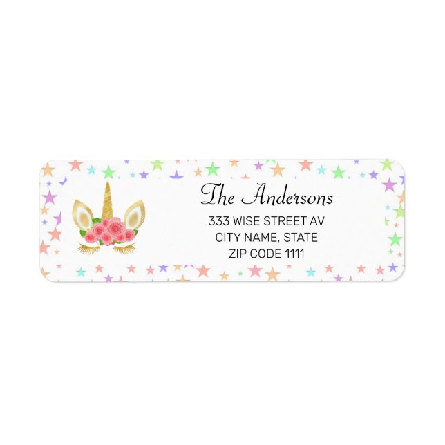 Cute Unicorn and Colourful Stars on White (Front)