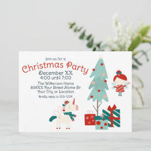 Cute Unicorn and Fairy Christmas Party Invitation