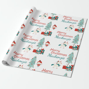 Cute Unicorn and Fairy Custom Name Merry Christmas Wrapping Paper