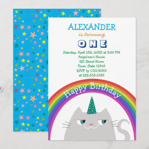 Cute Unicorn and Rainbow 1st Birthday Invitation