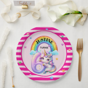 Cute Unicorn and Rainbow 6th Birthday Paper Plate