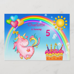 Cute Unicorn and Rainbow Birthday Party Invitation