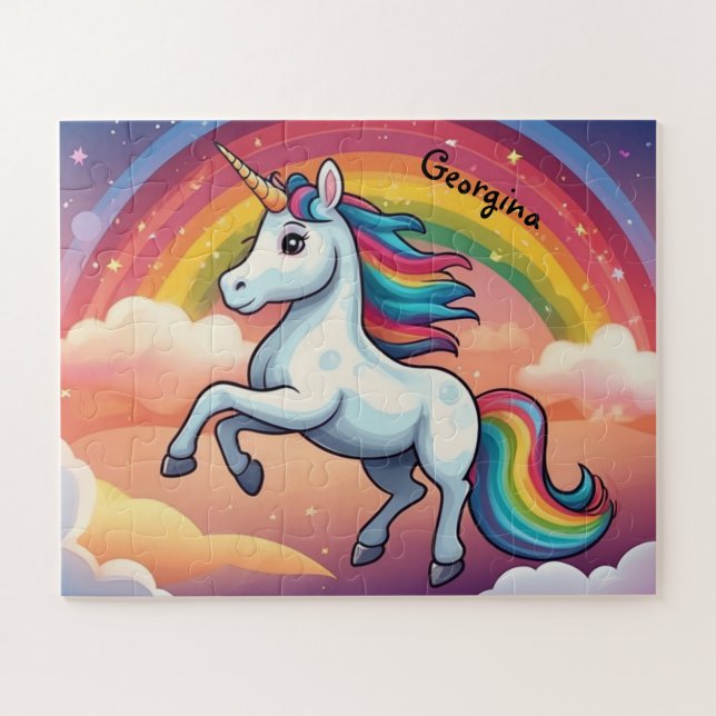 Cute Unicorn and Rainbow Personalized Jigsaw Puzzle (Horizontal)