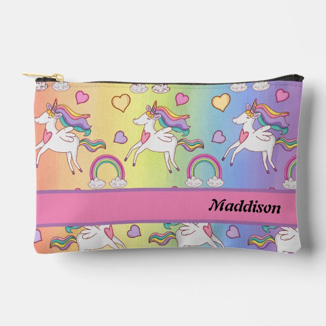 Cute Unicorn and Rainbow  School Toiletry Pencil  Accessory Pouch (Front)