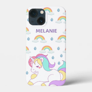 Cute Unicorn and Rainbows Personalised  iPhone 13 Mini Case
