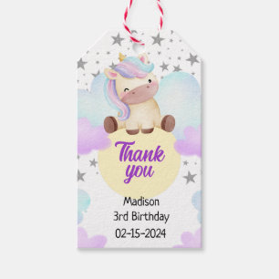Cute Unicorn and Silver Stars Birthday Gift Tags