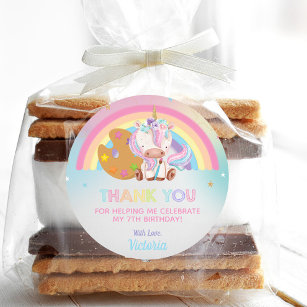 Cute Unicorn Art Party Birthday Thank You Favour  Classic Round Sticker